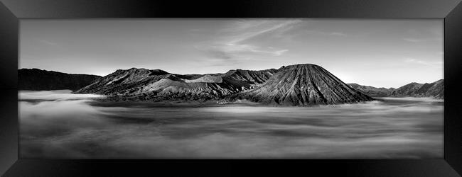 Mount Bromo sunrise mist indonesia black and white Framed Print by Sonny Ryse