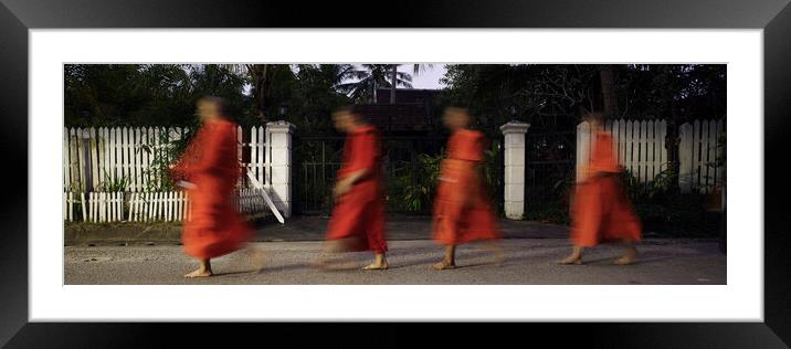 Luang Prabang Buddhist Monks Alms Giving Ceremony Laos 2 Framed Mounted Print by Sonny Ryse