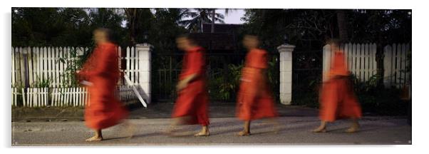 Luang Prabang Buddhist Monks Alms Giving Ceremony Laos 2 Acrylic by Sonny Ryse