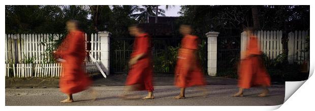 Luang Prabang Buddhist Monks Alms Giving Ceremony Laos 2 Print by Sonny Ryse