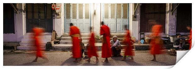 Luang Prabang Buddhist Monks Alms Giving Ceremony Laos 3 Print by Sonny Ryse