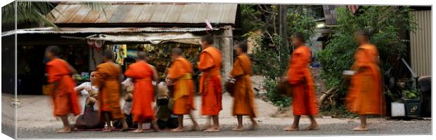 Luang Prabang Buddhist Monks Alms Giving Ceremony Laos Canvas Print by Sonny Ryse