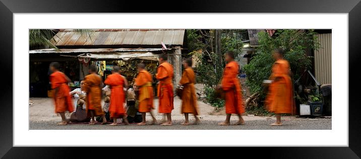 Luang Prabang Buddhist Monks Alms Giving Ceremony Laos Framed Mounted Print by Sonny Ryse
