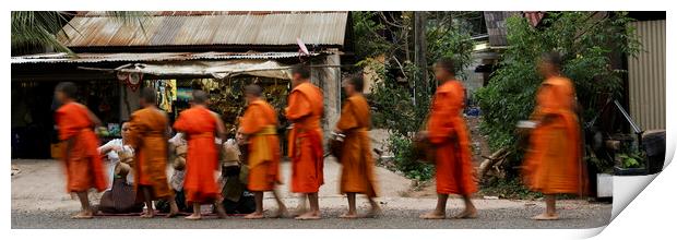 Luang Prabang Buddhist Monks Alms Giving Ceremony Laos Print by Sonny Ryse