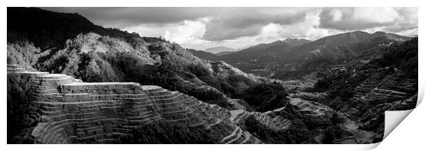 Banaue Rice terraces Philippines black and white Print by Sonny Ryse