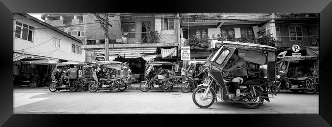 Philippines Street scene trikes Black and white 2 Framed Print by Sonny Ryse