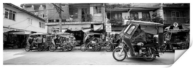 Philippines Street scene trikes Black and white 2 Print by Sonny Ryse