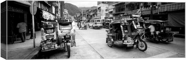 Philippines Street scene trikes Black and white Canvas Print by Sonny Ryse