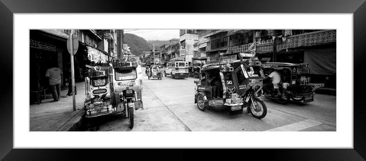 Philippines Street scene trikes Black and white Framed Mounted Print by Sonny Ryse