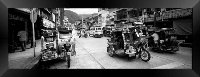 Philippines Street scene trikes Black and white Framed Print by Sonny Ryse