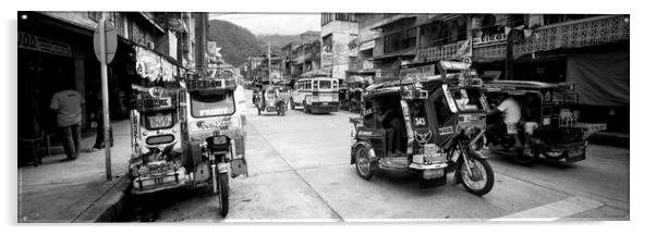 Philippines Street scene trikes Black and white Acrylic by Sonny Ryse