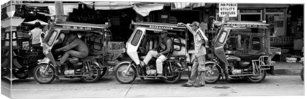 Trike Stand Philippines black and white Canvas Print by Sonny Ryse