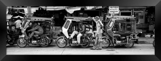 Trike Stand Philippines black and white Framed Print by Sonny Ryse