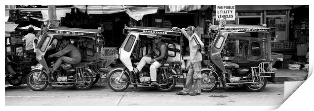 Trike Stand Philippines black and white Print by Sonny Ryse