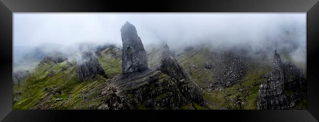 Old Man of Storr in the mist Isle of Skye Scotland black and whi Framed Print by Sonny Ryse