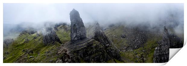 Old Man of Storr in the mist Isle of Skye Scotland black and whi Print by Sonny Ryse