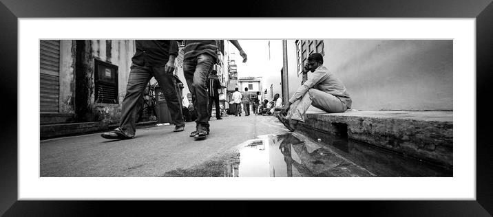 Little India street scene black and white Singapore. 3 Framed Mounted Print by Sonny Ryse