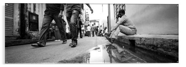 Little India street scene black and white Singapore. 3 Acrylic by Sonny Ryse