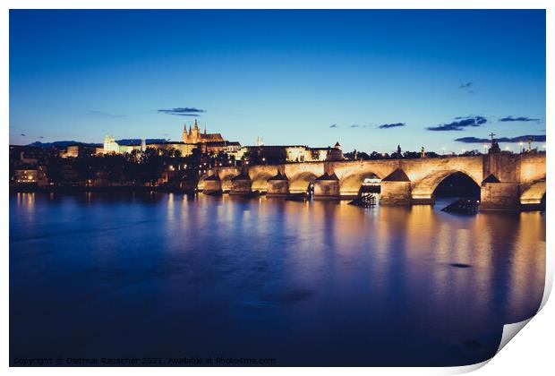 Charles Bridge over River Vltava in Prague at Night  Print by Dietmar Rauscher