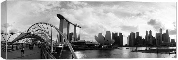Singapore Marina Bay and the Helix Bridge Black and White Canvas Print by Sonny Ryse