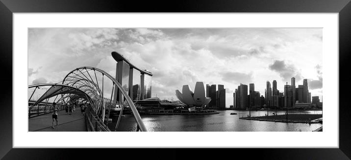 Singapore Marina Bay and the Helix Bridge Black and White Framed Mounted Print by Sonny Ryse