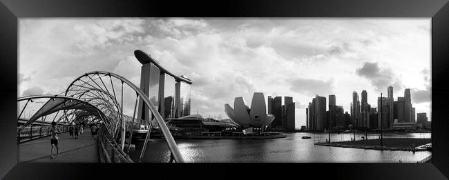 Singapore Marina Bay and the Helix Bridge Black and White Framed Print by Sonny Ryse