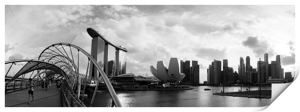 Singapore Marina Bay and the Helix Bridge Black and White Print by Sonny Ryse