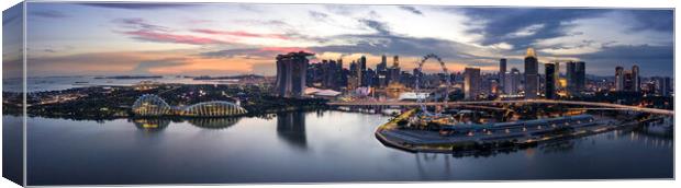 Singapore Skyline at sunset aerial superwide Canvas Print by Sonny Ryse