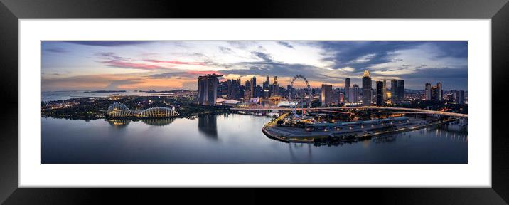 Singapore Skyline at sunset aerial superwide Framed Mounted Print by Sonny Ryse