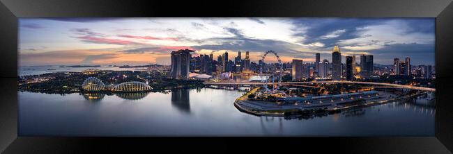 Singapore Skyline at sunset aerial superwide Framed Print by Sonny Ryse