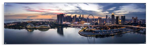 Singapore Skyline at sunset aerial superwide Acrylic by Sonny Ryse