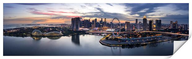 Singapore Skyline at sunset aerial superwide Print by Sonny Ryse