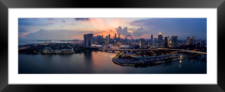 Singapore Skyline sunset aerial Framed Mounted Print by Sonny Ryse
