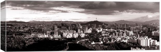 Seoul Cityscape Black and white Canvas Print by Sonny Ryse