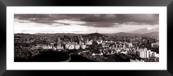 Seoul Cityscape Black and white Framed Mounted Print by Sonny Ryse