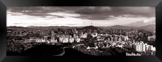 Seoul Cityscape Black and white Framed Print by Sonny Ryse