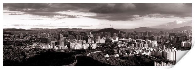 Seoul Cityscape Black and white Print by Sonny Ryse