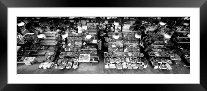 Seoul Fish market south korea black and white Framed Mounted Print by Sonny Ryse