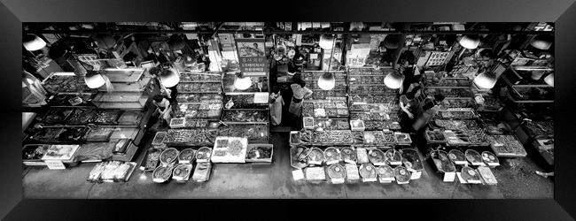Seoul Fish market south korea black and white Framed Print by Sonny Ryse