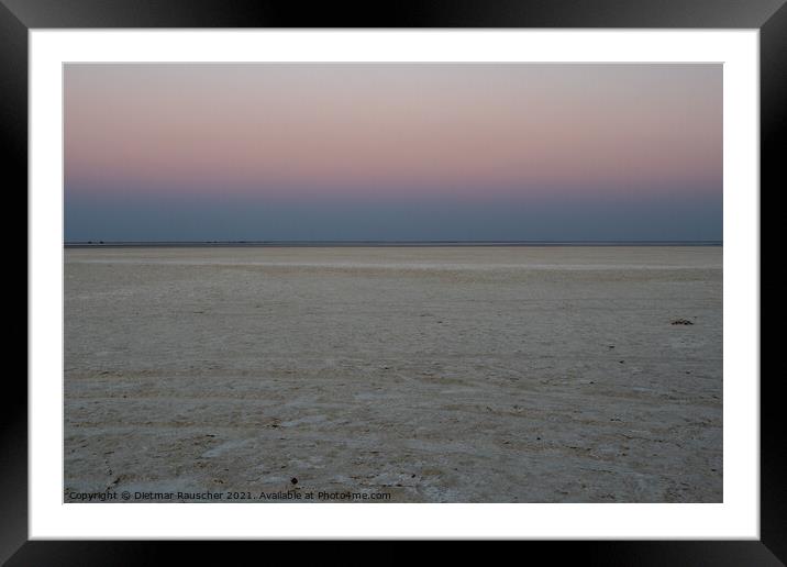 Dusk in Makgadikgadi Salt Pan - Empty Flat Plain and Horizon Framed Mounted Print by Dietmar Rauscher