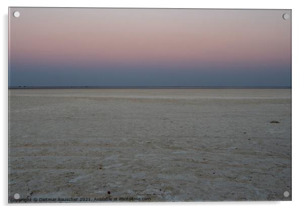 Dusk in Makgadikgadi Salt Pan - Empty Flat Plain and Horizon Acrylic by Dietmar Rauscher
