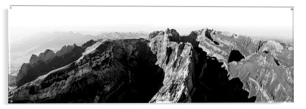 Hoher Kasten swizerland black and white mountains Acrylic by Sonny Ryse