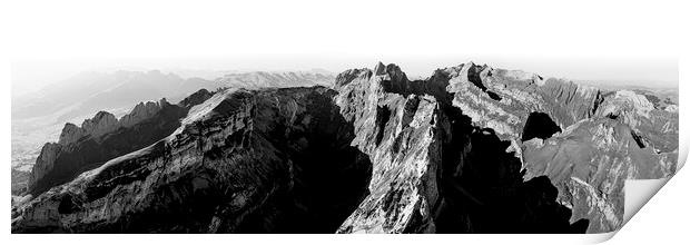 Hoher Kasten swizerland black and white mountains Print by Sonny Ryse
