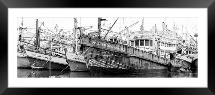 Pran Buri Fishing village thailand black and white Framed Mounted Print by Sonny Ryse