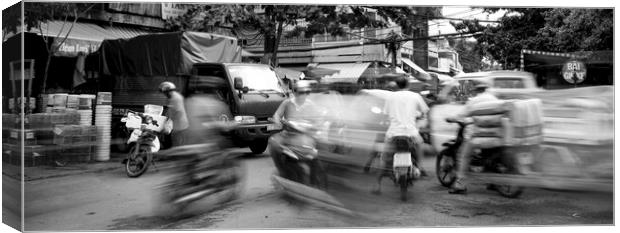 Ho Chi Minh City Street black and white Canvas Print by Sonny Ryse