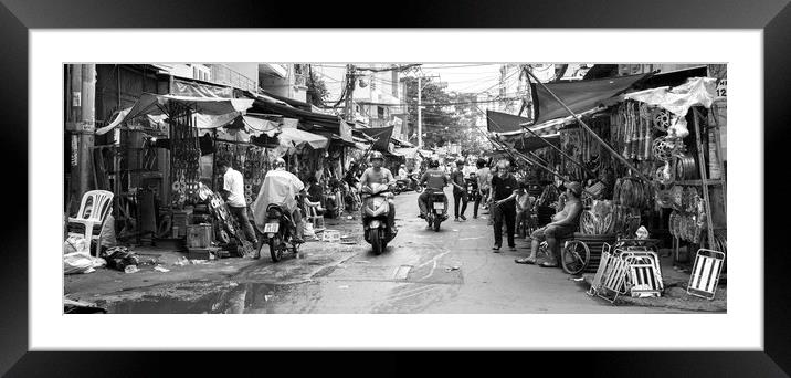Ho Chi Minh City street market black and white Framed Mounted Print by Sonny Ryse