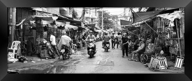 Ho Chi Minh City street market black and white Framed Print by Sonny Ryse