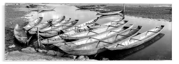 Vietnam Boats Black and white Acrylic by Sonny Ryse