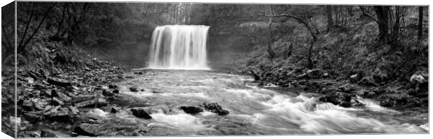 Four Falls Waterfall Wales Black and white Canvas Print by Sonny Ryse