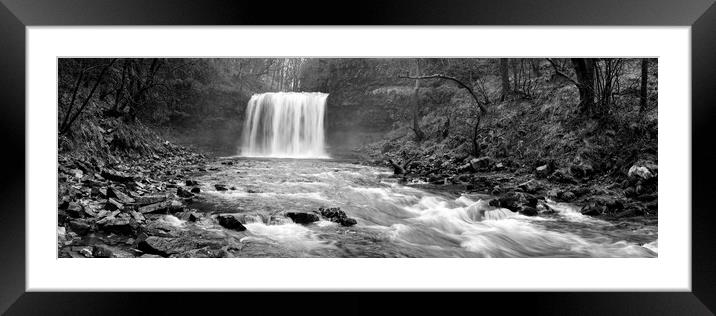 Four Falls Waterfall Wales Black and white Framed Mounted Print by Sonny Ryse